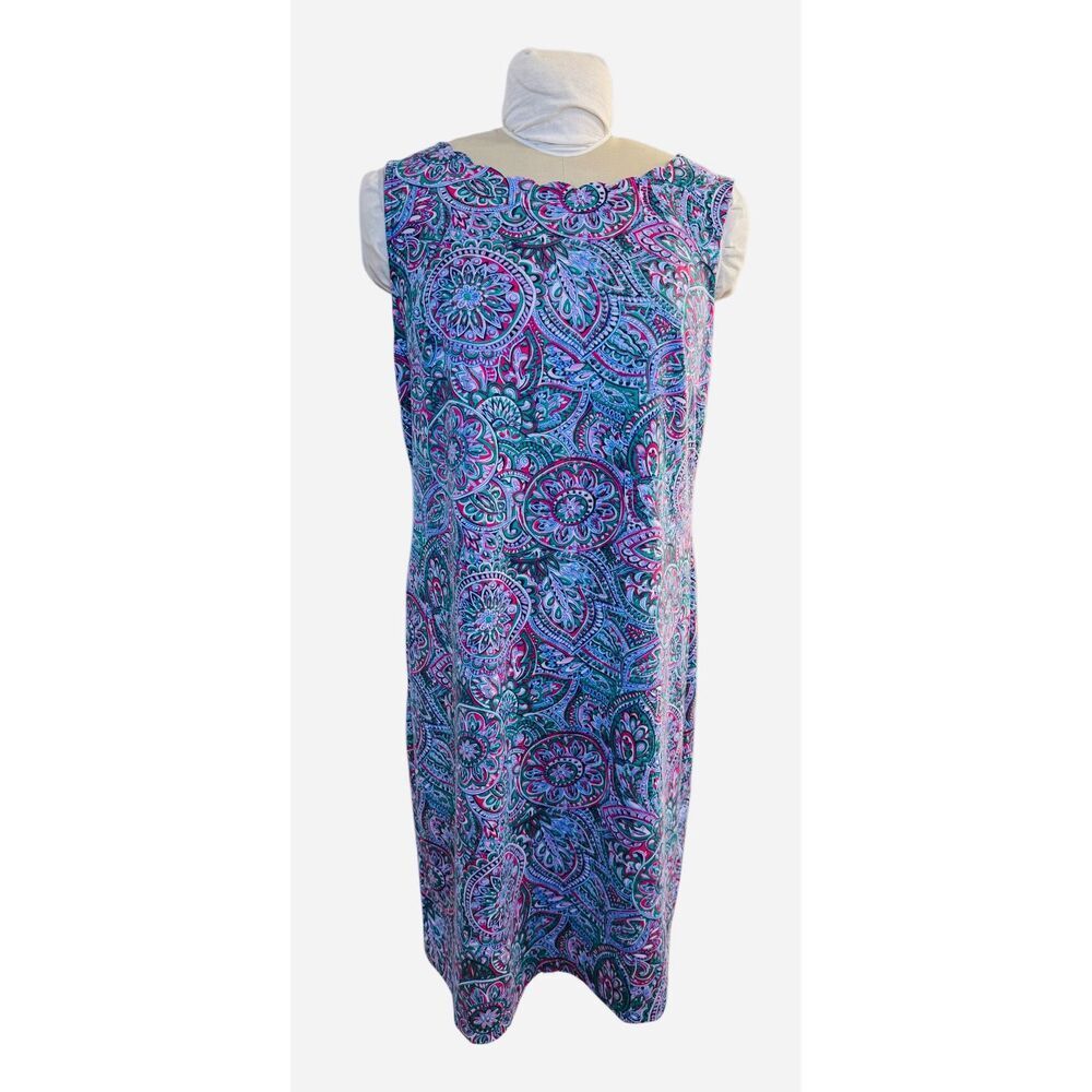 Talbots Paisley Scalloped Neck Dress Sz. L Summer Packable Comfortable